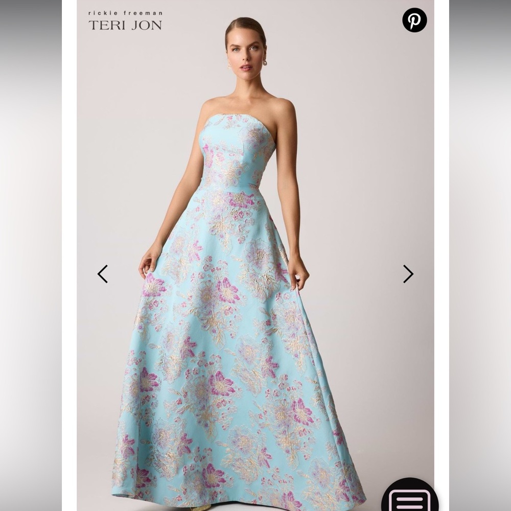 Rickie Freeman for Teri Jon Blue Floral Maxi Dress